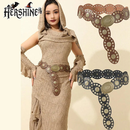 Cintura boho patchwork retrò con fibbia ovale – vintage oval buckle belt stile western / cowboy donna