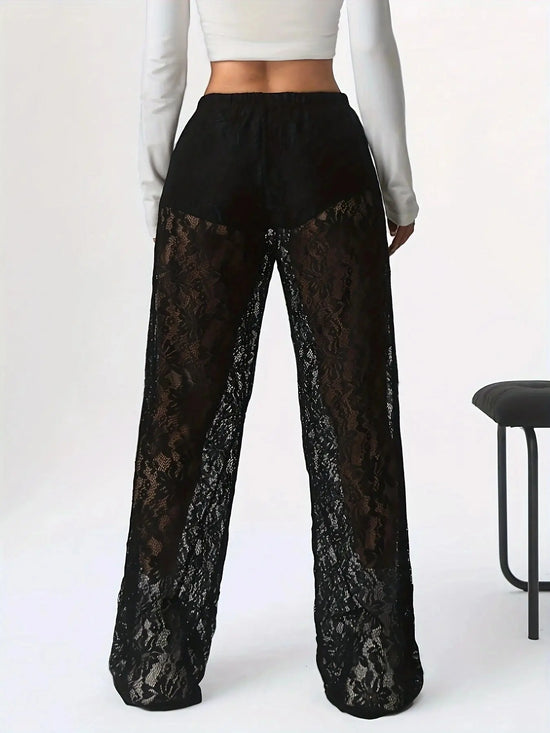 Pantaloni donna con pizzo trasparente dritti vita bassa – Estate 2025