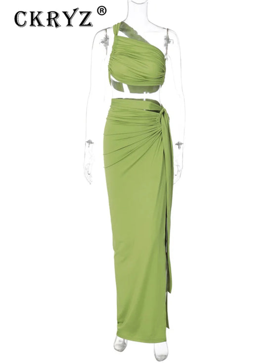 Completo 2 Pezzi Donna Estate 2025 – Top Corto Schiena Scoperta + Gonna Spacco Elegante per Party & Streetwear