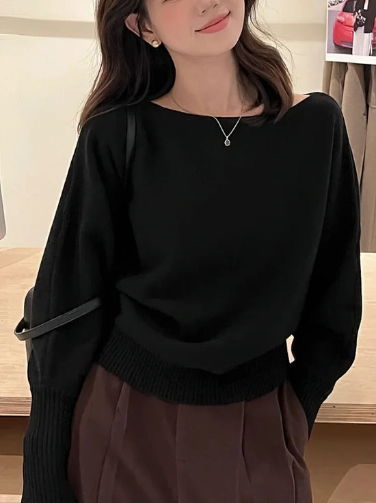 Maglione donna con spalle scoperte e maniche ampie - Nero (black)