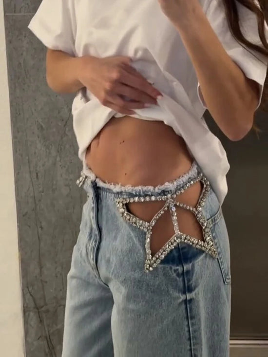 Jeans Wide Leg Donna Vita Alta Blu – Streetwear - dettaglio prodotto