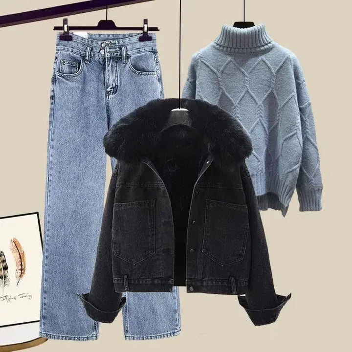Giacca denim foderata in pile da donna – giacca imbottita spessa per autunno / inverno 2025 stile street