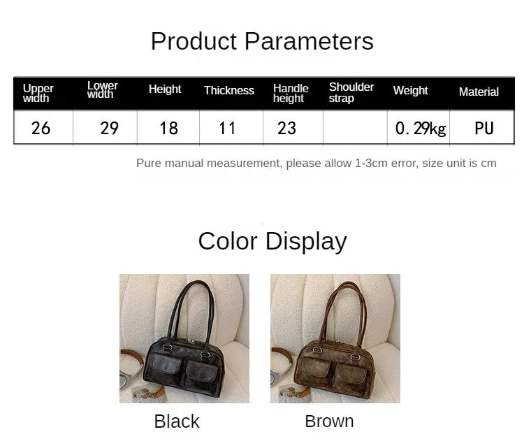 Borsa baguette donna retrò con doppie tasche frontali – trendy piccola underarm per il 2025