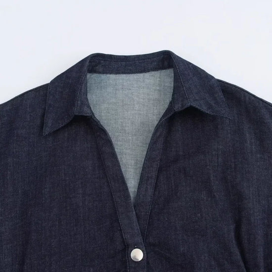 Vestito midi in denim “1975 Series” – abito donna con rever, zip laterale e vita effetto plissé