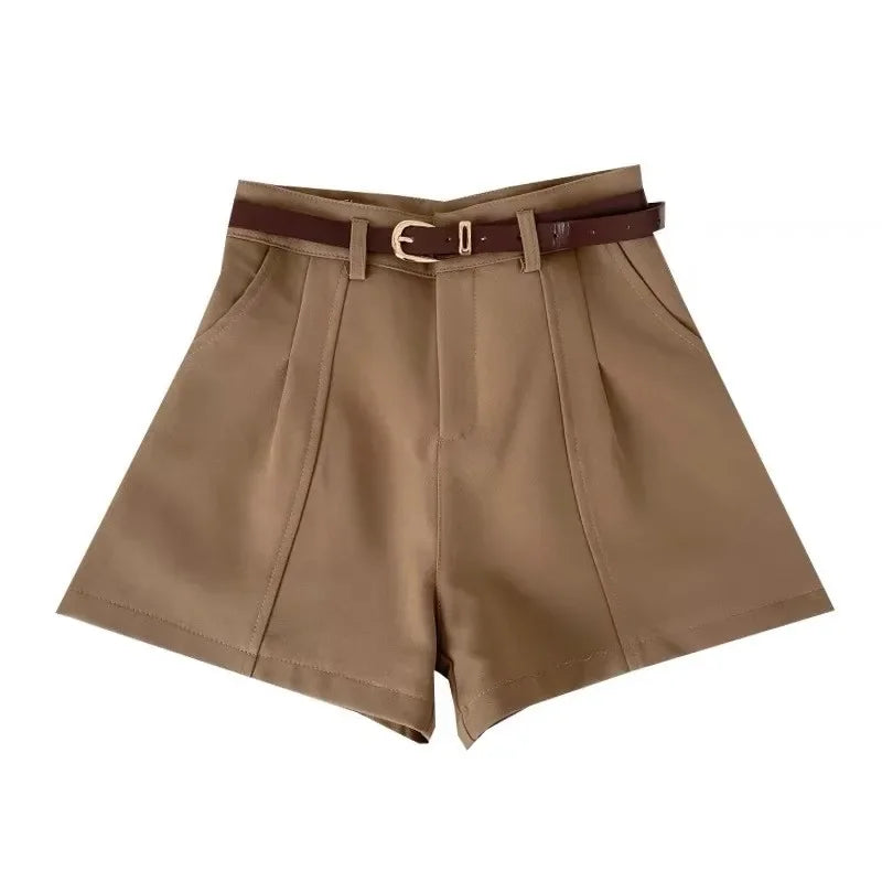 Pantaloncini donna vita alta stile coreano – gamba larga A‑line in cotone 2025