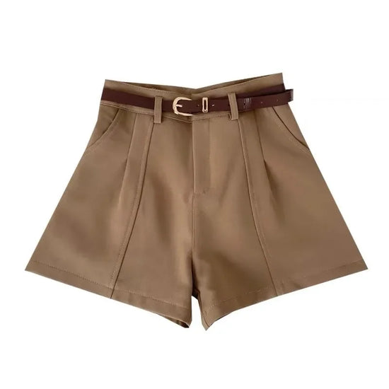 Pantaloncini donna vita alta stile coreano – gamba larga A‑line in cotone 2025