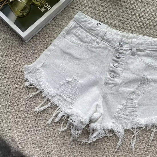 Shorts in denim donna vita alta – modello gamba larga snellente, perfetti per l’estate