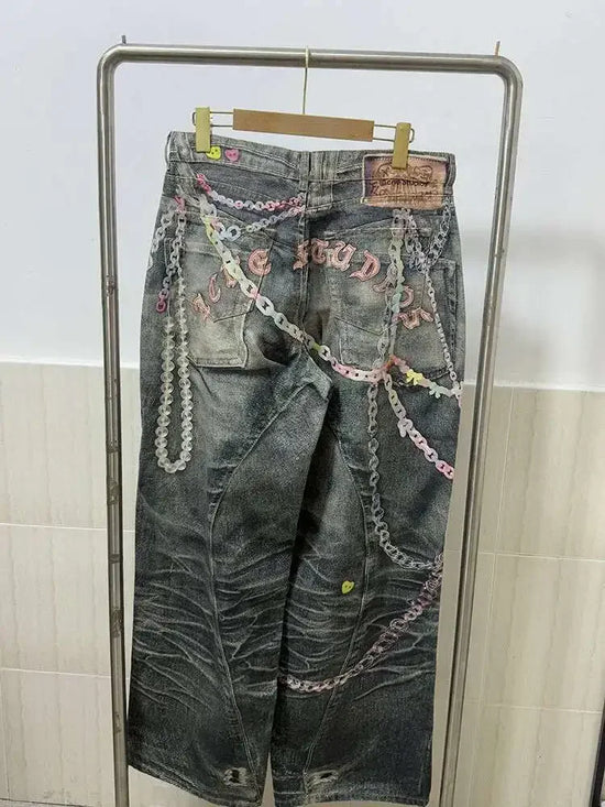 Jeans Donna Vita Alta con Stampa Catena – Denim Fashion Streetwear