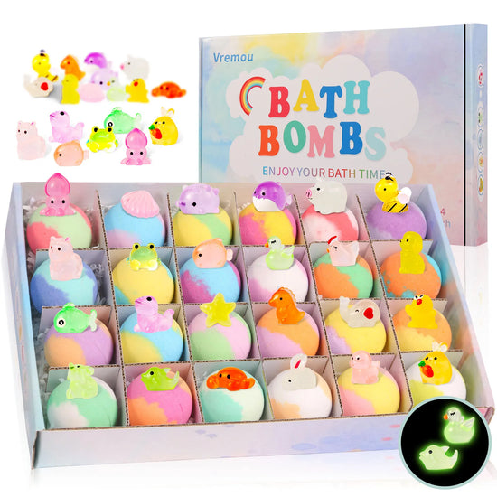 Bombe da Bagno Bambini con Sorpresa 24 Pezzi – Palline da Vasca Colorate con Giochi