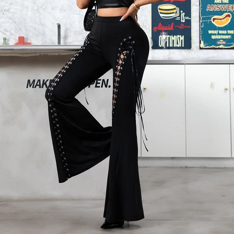 Pantaloni Donna in Pizzo Flare – Vita Alta Sexy con Design Cut-Out