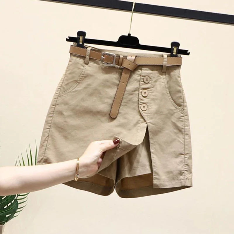 Gonna Pantaloncino Donna Vita Alta – Shorts A-Line con Bottoni