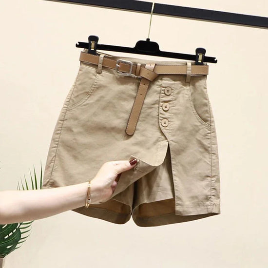 Gonna Pantaloncino Donna Vita Alta – Shorts A-Line con Bottoni
