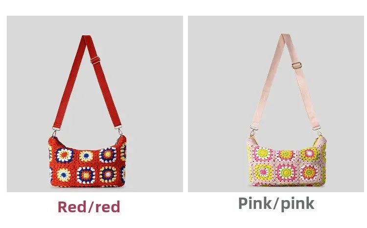 Borsa a tracolla in cotone uncinetto traforato – shoulder bag artigianale floreale con zip, stile boho