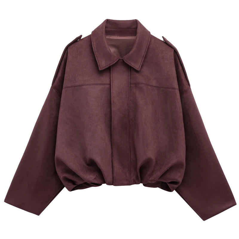 Giacca Bomber Donna con Zip, Collo a Revers e Maniche Lunghe – Giubbotto Corto Stile High Street 2025 per Autunno/Inverno