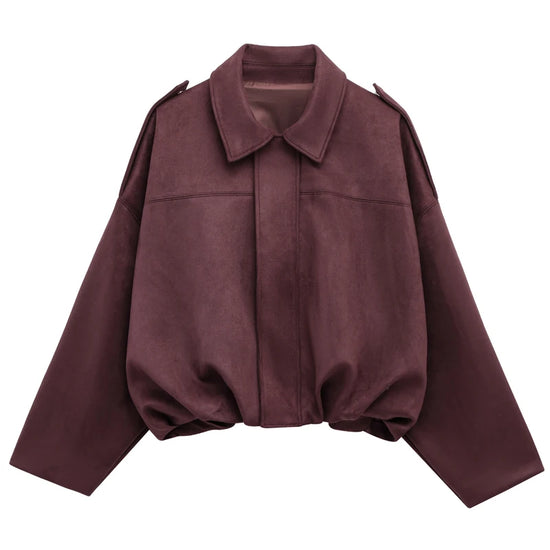 Giacca Bomber Donna con Zip, Collo a Revers e Maniche Lunghe – Giubbotto Corto Stile High Street 2025 per Autunno/Inverno