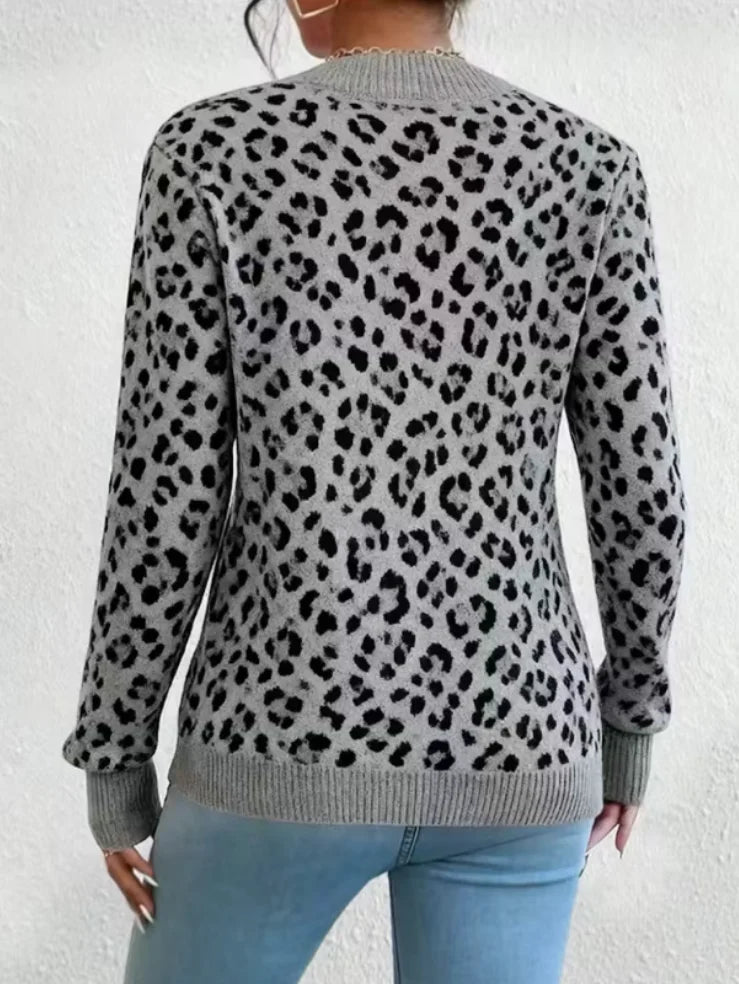 Maglione leopardato donna girocollo a maniche lunghe