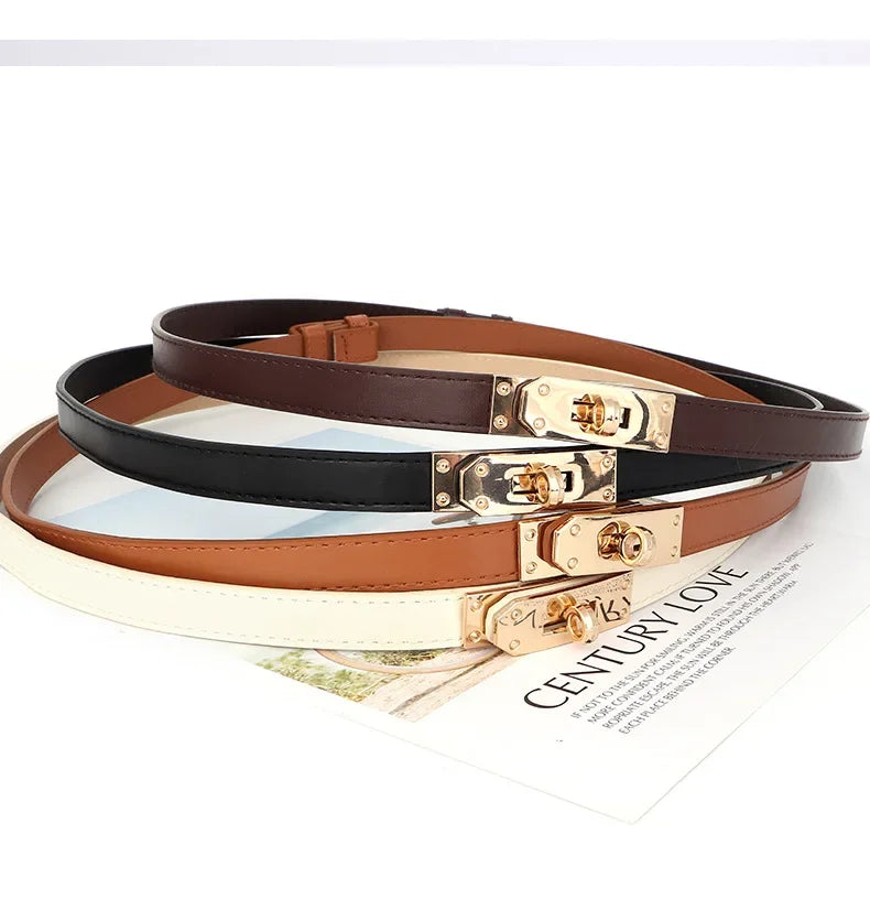 Cintura sottile donna in ecopelle con fibbia in metallo – Skinny waist belt regolabile elegante