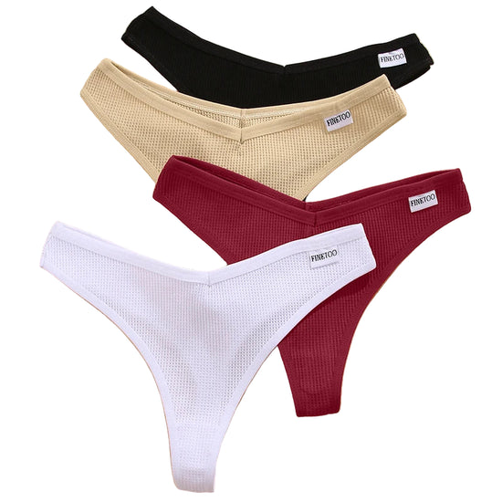 Set 3 pezzi perizomi donna G-string in cotone waffle a vita bassa – underwear sexy comfort quotidiano