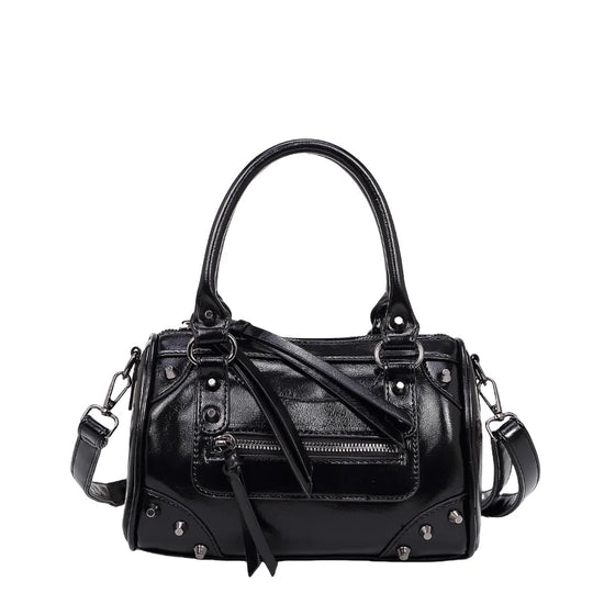 Borsa donna in similpelle con rivetti e nappine – tracolla regolabile, elegante e casual per ufficio e appuntamenti