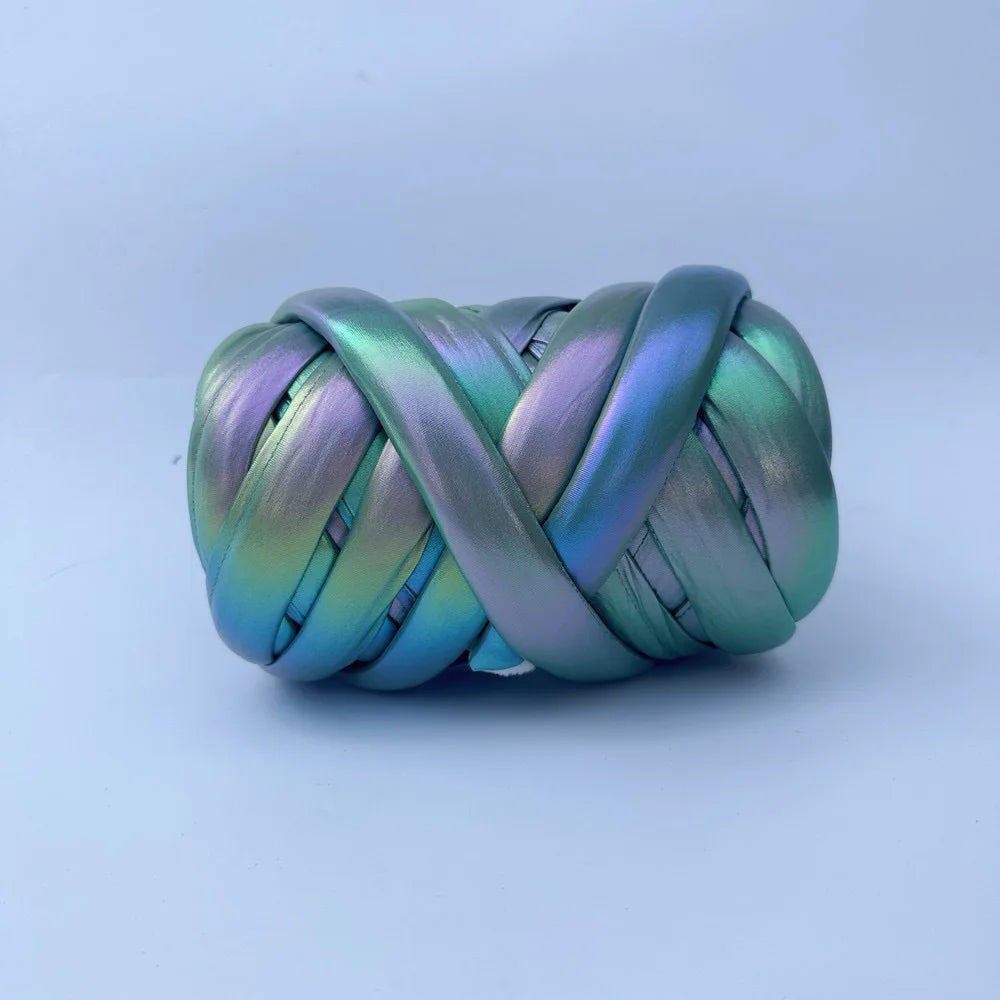 Filato mesh / ecopelle marshmallow per borse e uncinetto – opaco/lucido + pelle intrecciata artigianale