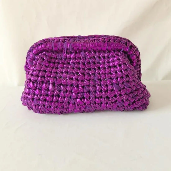Clutch donna fatta a mano in crochet metallico – pochette elegante in filo metalizzato
