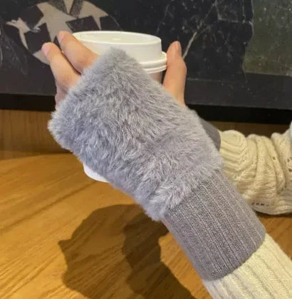 Guanti in pelliccia sintetica “mink fleece” half-finger donna – Guanti senza dita caldi e morbidi per l’inverno, perfetti per scrivere e usare lo smartphone