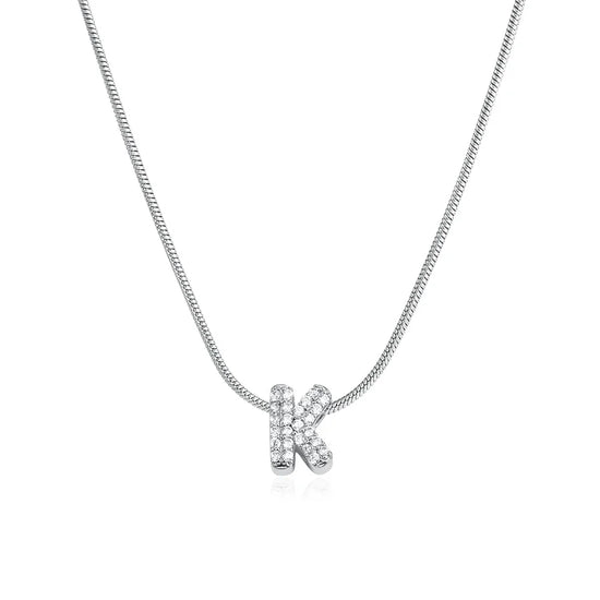 Collana iniziale personalizzabile A–Z con pavé di zirconi – acciaio, elegante