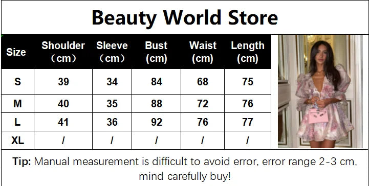 Vestito estivo mini chiffon floreale con scollatura profonda e maniche a palloncino – Abito da sera Fairycore 2025