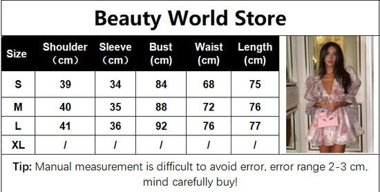 Vestito estivo mini chiffon floreale con scollatura profonda e maniche a palloncino – Abito da sera Fairycore 2025