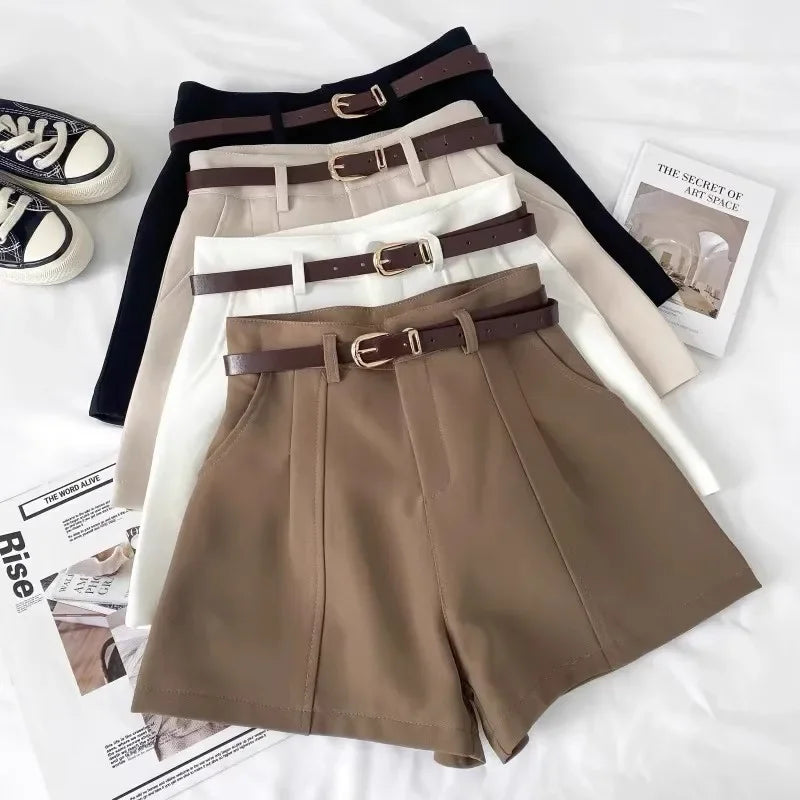 Pantaloncini donna vita alta stile coreano – gamba larga A‑line in cotone 2025