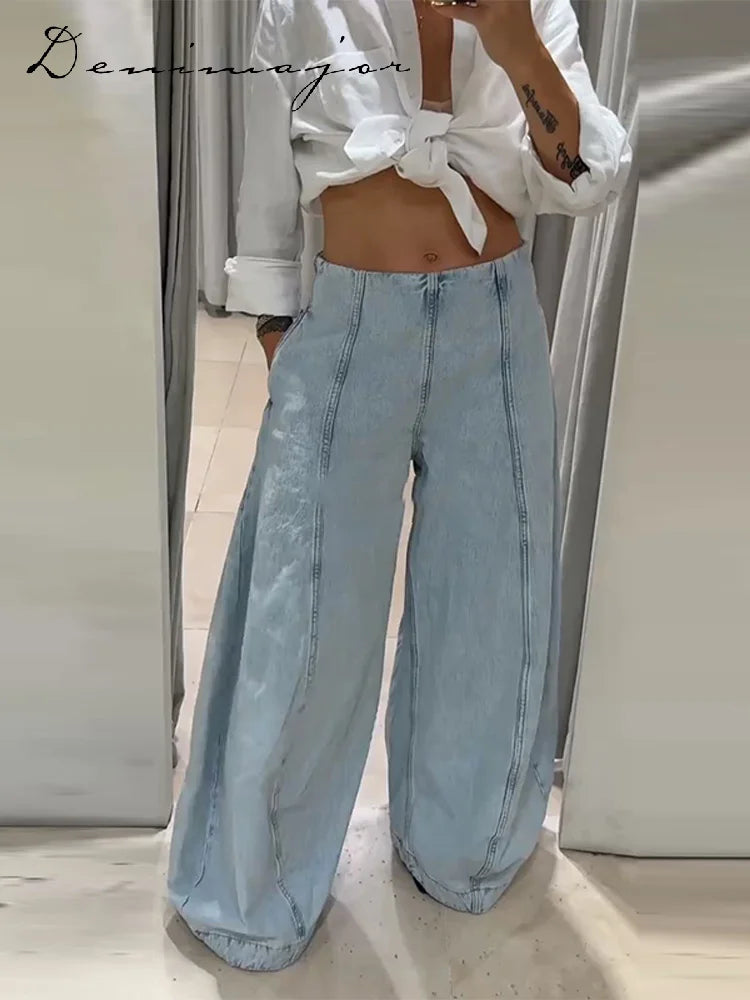 Jeans patchwork vita bassa donna – pantaloni larghi Y2K stile street fashion 2025