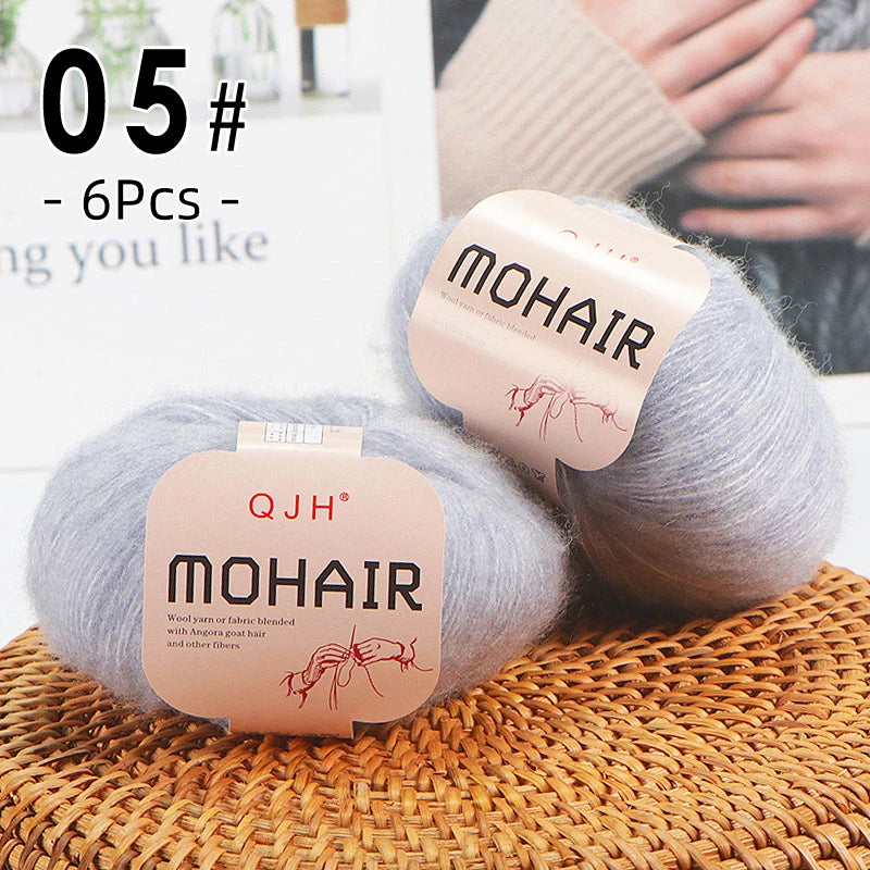 Set 6 gomitoli filato mohair morbido – lana angora effetto fluffy per maglioni, sciarpe, shawl fai-da-te