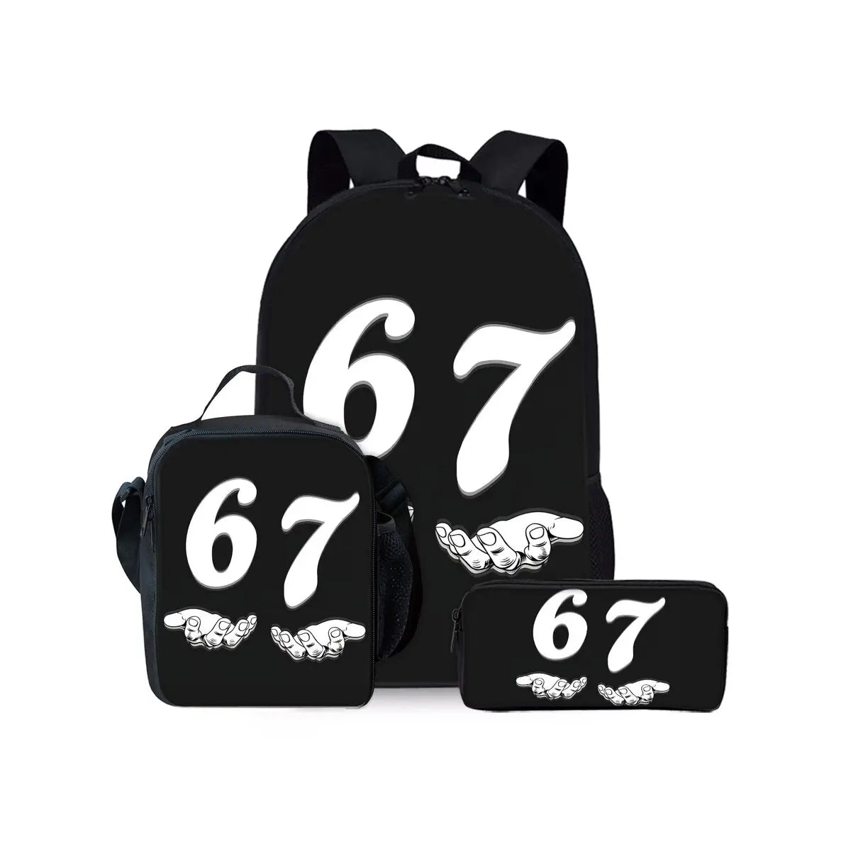 New Colorful Number 67 Print Three Piece Set Backpacks for Boy and Girls Best Gifts 2D Flat Cartoon School Bag for Children