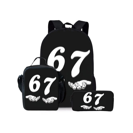 New Colorful Number 67 Print Three Piece Set Backpacks for Boy and Girls Best Gifts 2D Flat Cartoon School Bag for Children