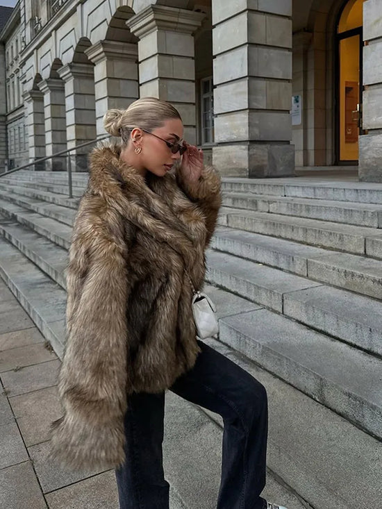 Cappotto in pelliccia sintetica con colletto a revers per donna – Giacca lunga a maniche lunghe, stile casual elegante per l'inverno 2025