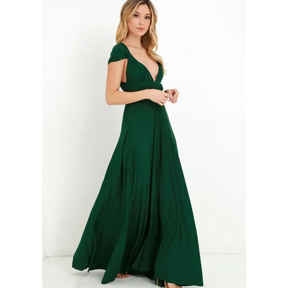 Abito Lungo Multiway Donna con Scollo a V – Vestito Trasformabile Elegante