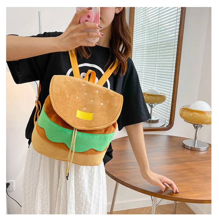 Zaino hamburger cartoon unisex – Backpack kawaii grande capacità per bambini e adulti, design buffo e comodo