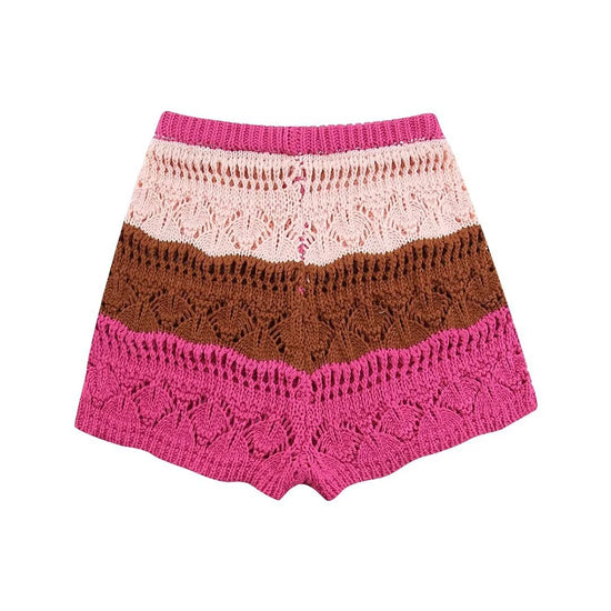 Co-ord estivo donna 2025 — Set maglia jacquard a righe con cardigan e shorts