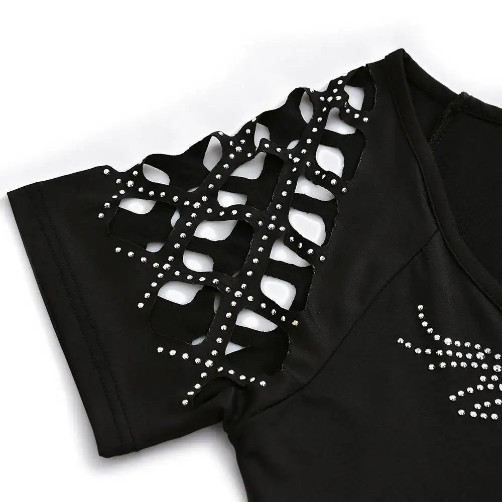 Mini Dress Bodycon Paillettes Donna – O‑Neck, Maniche Corte, Estate 2025