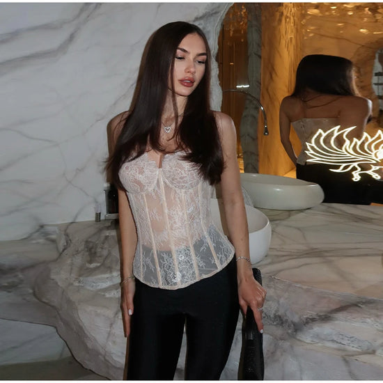 Corsetto Sexy Senza Spalline – Bustier in Pizzo Donna