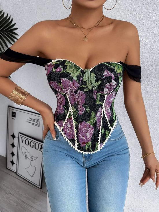 Top Donna in Pizzo Ricamato – Corsetto Elegante e Sexy
