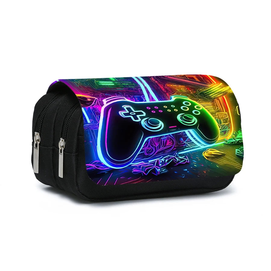 Game Controller Double Layered Flip Pen Case for Boy and Girls Best Gifts 2D Cartoon School Supplies Pencil Case for Children