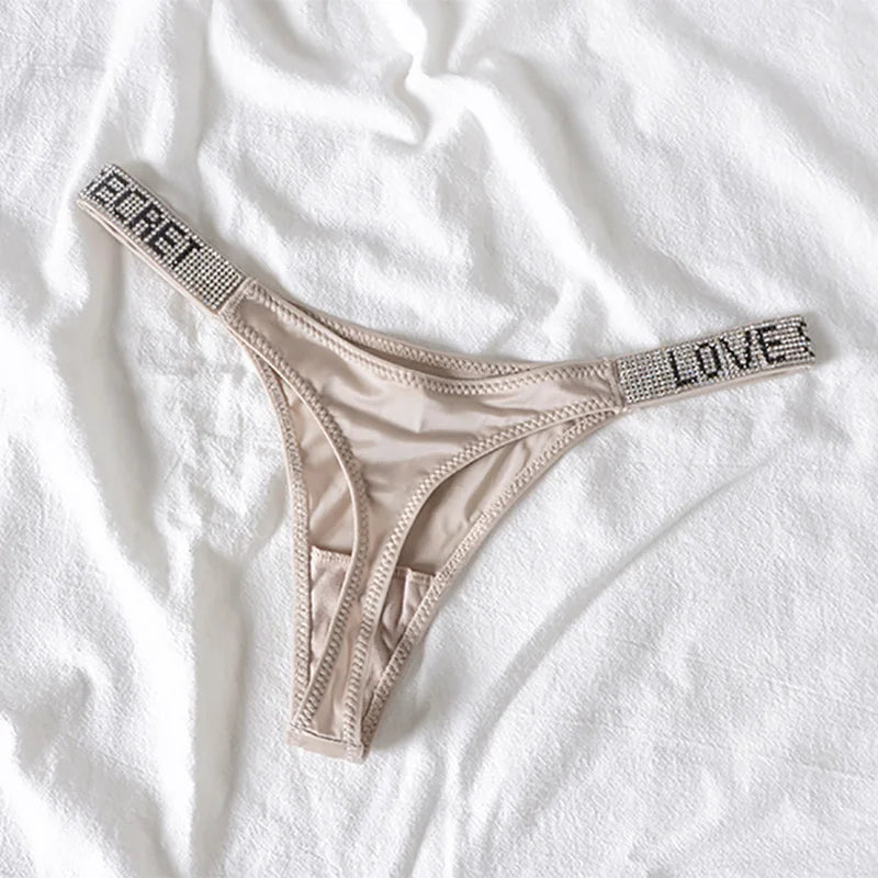 Perizoma sportivo donna con strass e scritta sexy – Intimo G-string vita alta in microfibra elasticizzata