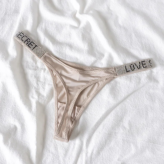 Perizoma sportivo donna con strass e scritta sexy – Intimo G-string vita alta in microfibra elasticizzata