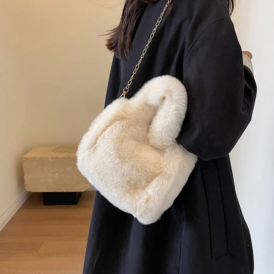 Shopper Tote Donna in Ecopelliccia Invernale – Borsa Furry Fluffy a Tracolla o Spalla
