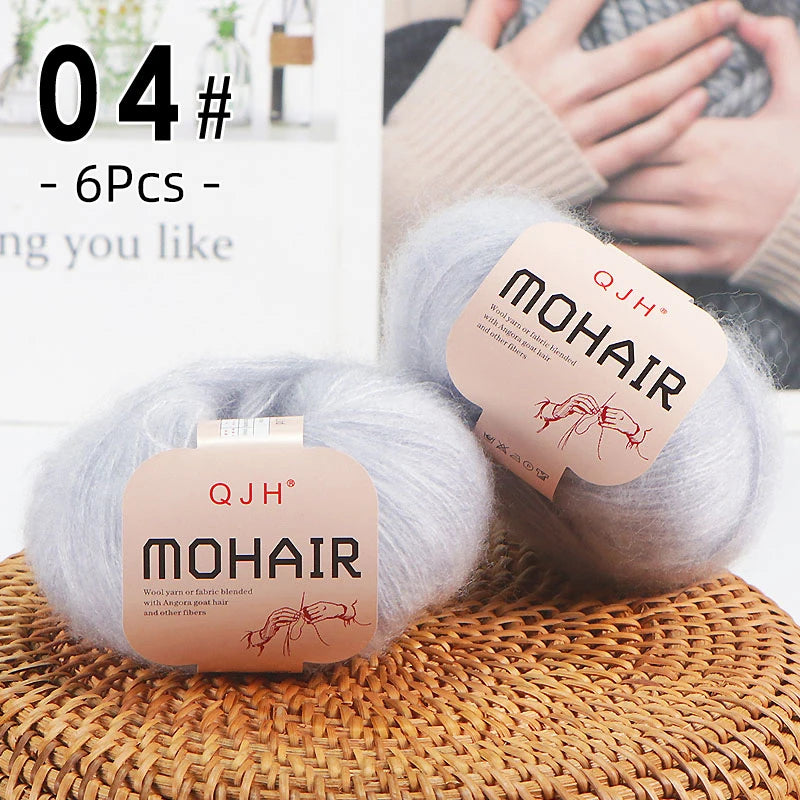 Set 6 gomitoli filato mohair morbido – lana angora effetto fluffy per maglioni, sciarpe, shawl fai-da-te
