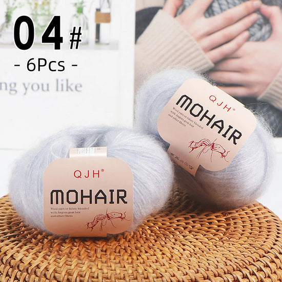 Set 6 gomitoli filato mohair morbido – lana angora effetto fluffy per maglioni, sciarpe, shawl fai-da-te