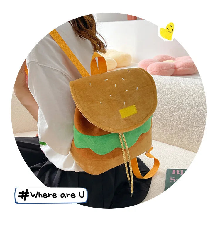 Zaino hamburger cartoon unisex – Backpack kawaii grande capacità per bambini e adulti, design buffo e comodo