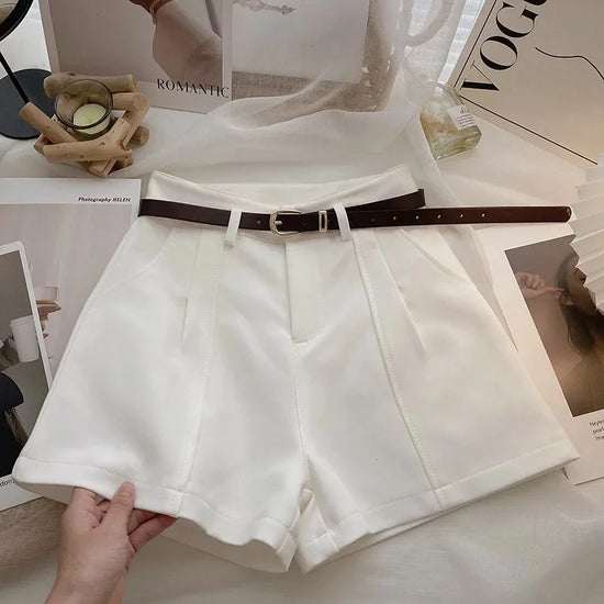 Pantaloncini donna vita alta stile coreano – gamba larga A‑line in cotone 2025