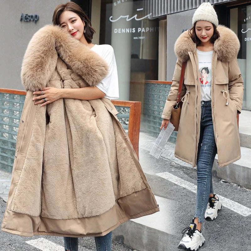 Parka invernale donna – Cappotto lungo imbottito con fodera in lana, cappuccio e colletto in pelliccia, giacca calda da neve